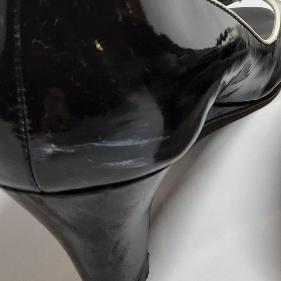 Etienne Aigner patent leather wedges open toe black and white Size 8 - Picture 5 of 7
